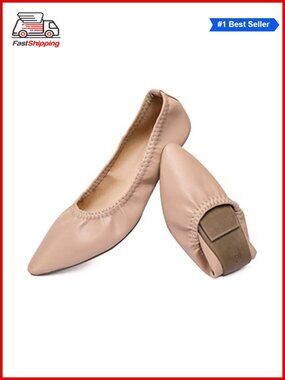 Ballet Flats Slip On Pointed Toe Foldable Travel Shoes Faux Leather